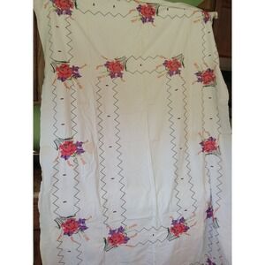 Vintage Embroidered Floral Tablecloth Cottagecore Farmhouse Decor refer to pics